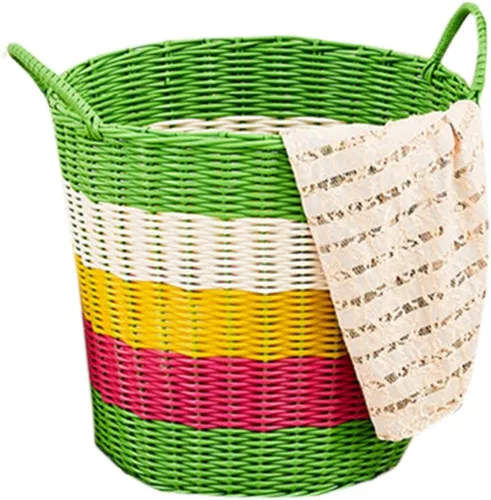 Miniatura 9 de Cesta de ropa sucia tejida Cestas de almacenamiento de ratán de plástico Cesta de lavandería tejida (azul)