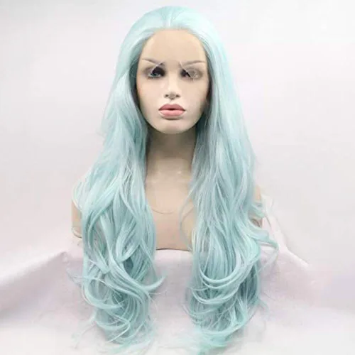 Miniatura 2 de Peluca Baby Blue para Mujeres, las Mejores Pelucas de encaje frontal azules, predepiladas, largas onduladas, peluca de cabello real, sin pegamento