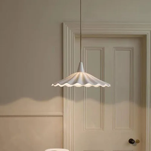 Miniatura 3 de Lámpara colgante de hoja de loto blanca del norte de Europa, lámpara colgante de cerámica y porcelana, luz de techo con pintura de alta temperatura