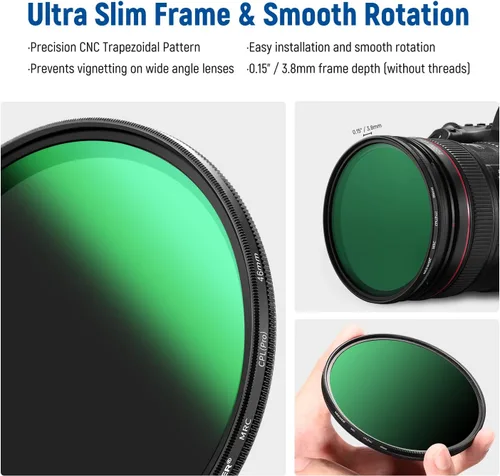 Miniatura 6 de Neewer Filtro Polarizador Circular de 46 mm de 30 Capas con Recubrimientos Nano Multirresistentes (CPL) Filtro Polarizador de Vidrio Óptico HD
