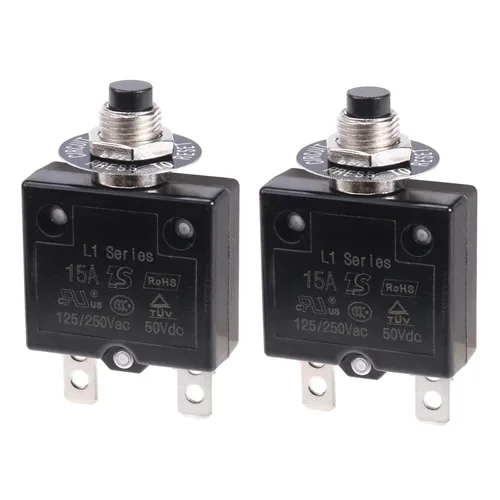 Miniatura 7 de 2 piezas de disyuntor térmico de 3 A, disyuntor de protector térmico de sobrecarga con botón de reinicio manual 32V DC 125/250V AC 3A con cables