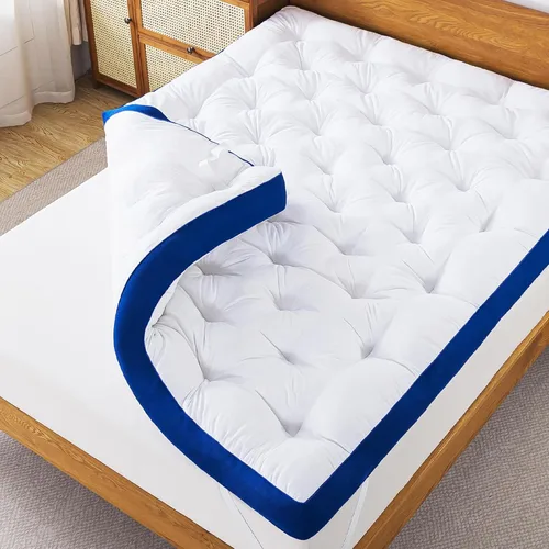 Miniatura 2 de WhatsBedding Cubrecolchón de espuma viscoelástica de 5 pulgadas para dolor de espalda, relleno de relleno suave y transpirable, cubrecolchón grueso