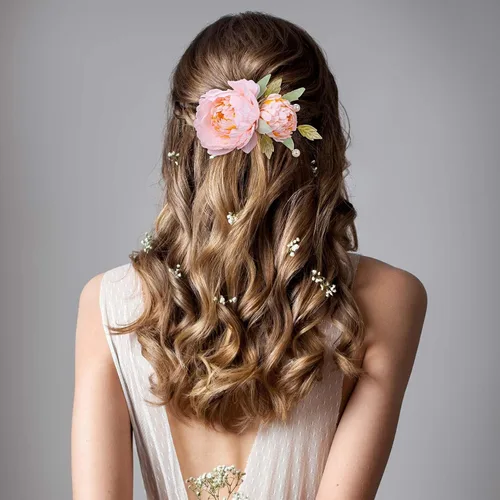 Miniatura 5 de HINZIC 2 pinzas para el pelo de flores de seda para mujeres, broches de flores 2 en 1, pasadores para el cabello con perlas florales para mujeres