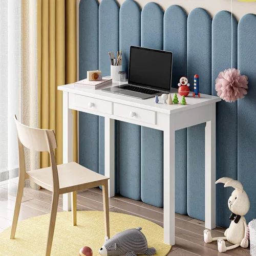 Miniatura 4 de ADORNEVE Pequeño Escritorio Blanco con Estante Superior y Puertos USB, Escritorio de Oficina en Casa de 31.5 Pulgadas con Cajones, Mesa de Estudio