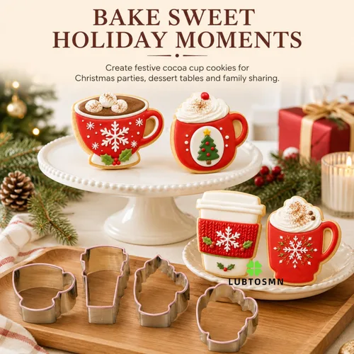 Miniatura 3 de LUBTOSMN Juego de cortador de galletas de taza de café grande, 4 piezas, taza de café, taza de cacao caliente, letta, taza de té de fondant