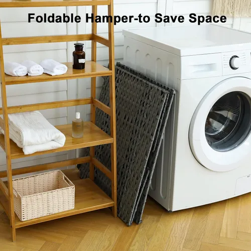 Miniatura 7 de OIAHOMY Cesta de ropa sucia con tapa, cesta de ropa de 140L con 3 bolsas extraíbles con forro, cesta plegable con tapa, cesta de mimbre sintético