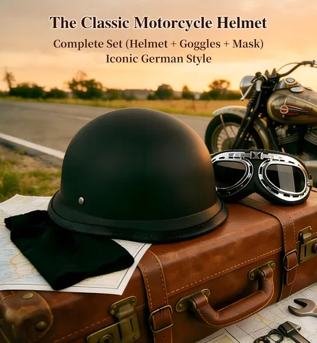 Miniatura 3 de Casco de motocicleta de estilo alemán aprobado por DOT con gafas y máscara, medio casco retro con hebilla de liberación rápida para motocicleta