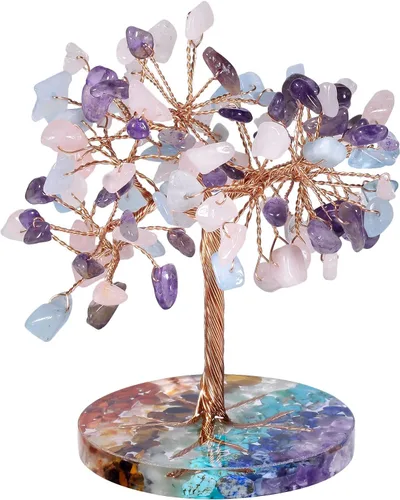 Miniatura 13 de Nupuyai Árbol de cristal de cuarzo curativo natural hecho a mano con base de resina de piedras redondas de chakras, alambre de cobre, bonsái