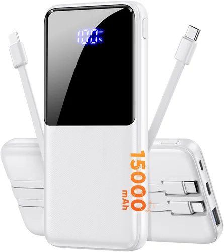 Miniatura 8 de CFIAI Cargador portátil de batería, 50% más de capacidad, batería de 15000 mAh con cable integrado, carga rápida de 22.5 W, para viajes, camping