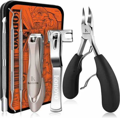Miniatura 8 de Konovo - Juego de 5 piezas de cortaúñas, juego de manicura de acero inoxidable, kit de aseo de uñas de viaje para hombres y mujeres, cortaúñas
