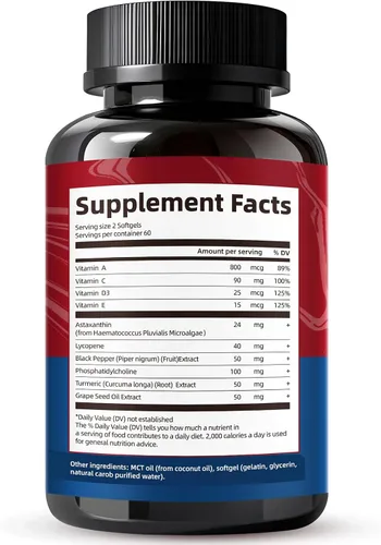 Miniatura 8 de Suplementos de astaxantina liposomal de 24 mg con licopeno para la salud de los ojos, la piel y el sistema inmunológico, suplemento antioxidante