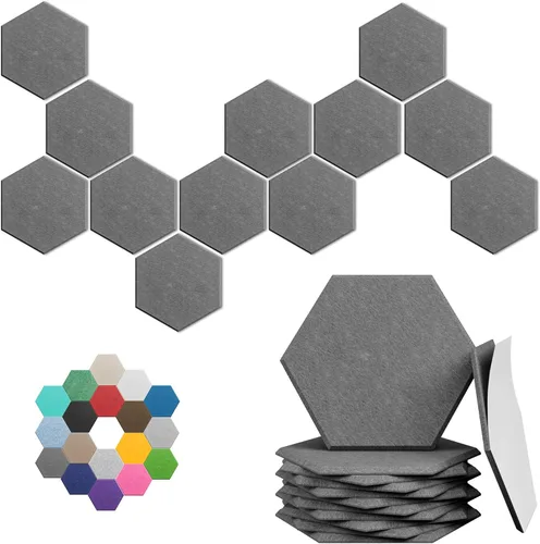 Miniatura 17 de Paneles Acústicos Hexagonales - Paquete de 12 Paneles de Absorción de Sonido de Alta Densidad 12"X10"X0.4" para Reducción Mejorada de Ruido, Diseño