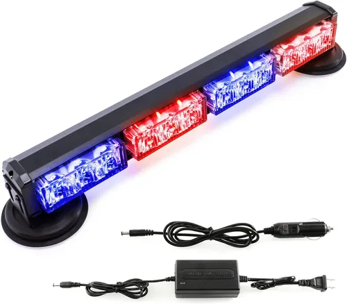 Barra de luces estroboscópicas de emergencia para policía/bomberos de 14.8 pulgadas roja/azul alimentada por batería para camiones/vehículos #04