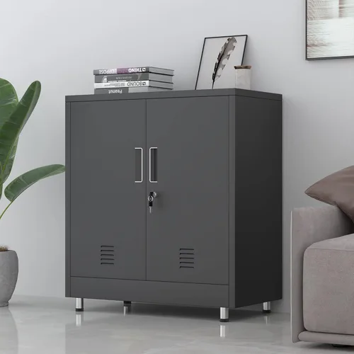 Miniatura 2 de JINGUR Armario de almacenamiento de metal con puertas de bloqueo y estante ajustable, pequeño aparador con cerradura para oficina en casa, pasillo
