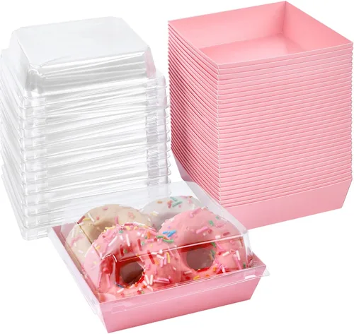 Miniatura 12 de Ocmoiy Cajas pequeñas de charcutería con tapas transparentes, recipientes de papel desechables para alimentos para llevar, cajas de postres de Blanco