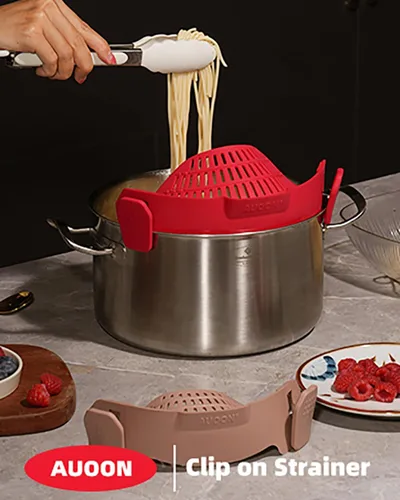 Miniatura 7 de AUOON - Colador grande con clip para todas las ollas y sartenes, colador de silicona de gran tamaño, diseño familiar, colador de pasta, colador