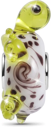 GNOCE Abalorio de plata de ley 925 con forma de tortuga de cristal de Murano compatible con pulseracollar para mujeres y niñas esposa e hija Plata