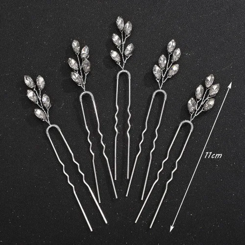 Miniatura 5 de Teyglen Juego de 5 horquillas de cristal para novia, piezas de pelo de boda con diamantes de imitación dorados y plateados, accesorios