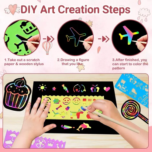 Miniatura 5 de Arte de Papel de Raspado Arcoíris para Niños: 60 Piezas de Artesanías Mágicas, Regalos, Juguetes para Niñas y Niños de 4, 5, 6, 7, 8, 9 años
