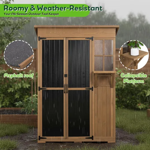Miniatura 3 de Armario de almacenamiento para exteriores de 51 pulgadas de largo, impermeable, con estantes, cobertizo de almacenamiento exterior, armario alto