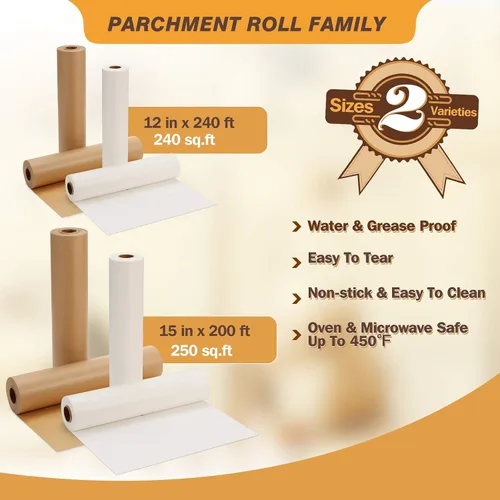 Miniatura 6 de Papel pergamino sin blanquear para hornear, 12 pulgadas x 240 pies, 240 pies cuadrados, papel de hornear, rollo de papel pergamino antiadherente