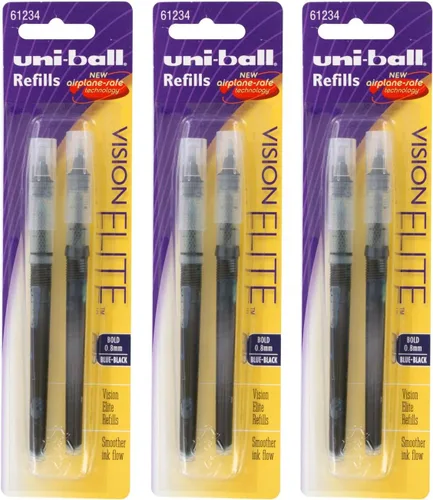 Uni-Ball Vision Elite - Recambios para bolígrafo de punta redonda, 0.031 in, punta gruesa, tinta azul y negra, paquete de 6