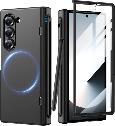 Miniatura 15 de MAKAVO Funda para Samsung Galaxy Z Fold 3 5G con protección de bisagra, protector de pantalla de vidrio templado integrado, ajuste delgado 3D Negro