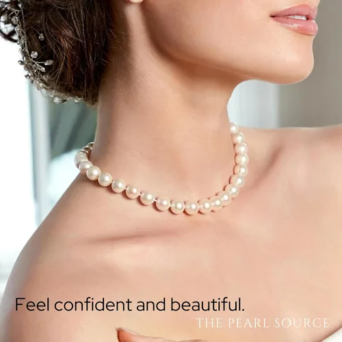 Miniatura 11 de The Pearl Source Real Pearl Necklace for Women with AAA+ Quality Round White Freshwater Genuine Cultured Pearls Pearl Strand with 14K Gold Plated