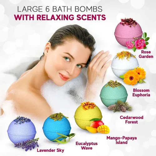 Miniatura 8 de Set de bombas de baño orgánicas hechas a mano en Estados Unidos para mujeres, totalmente naturales con sal de Epsom, relajación, sal del Mar Muerto