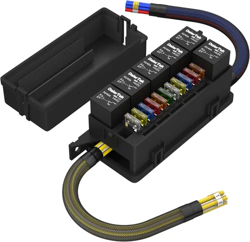 RVBOATPAT Caja de relé de fusibles de 12 V con 6 relés y fusibles de cuchilla ATC/ATO de 11 vías, caja de fusibles y relés precableada de 12 V, 6