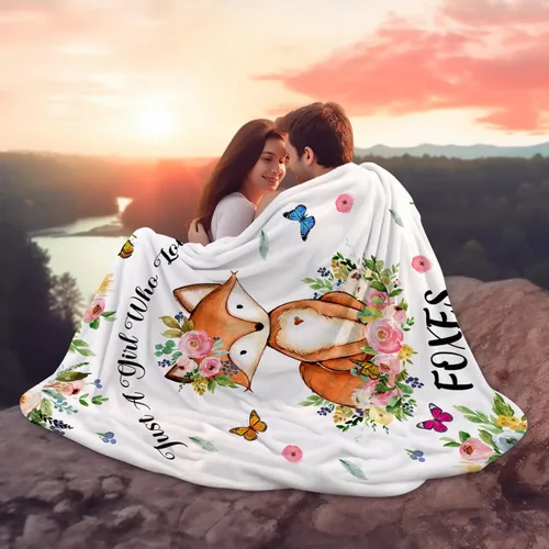 Miniatura 5 de Manta de franela con diseño de zorro con texto en inglés «Just A Girl Who Loves Fox», para cama, ropa de cama o sofá, regalos para niños, niñas