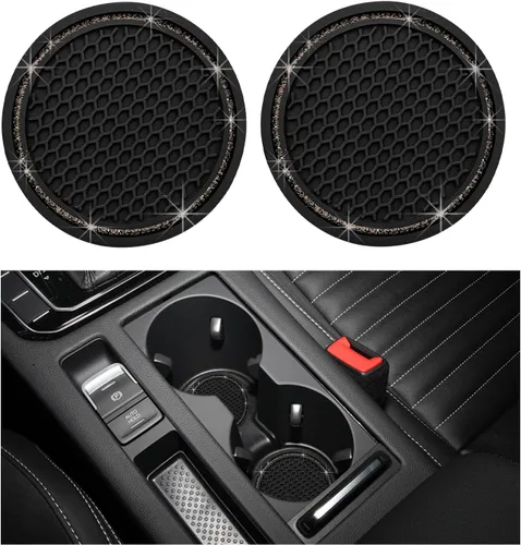 Miniatura 8 de Dickno 2 piezas de portavasos brillantes para automóvil, portavasos de inserción para taza de automóvil de 7 cm con diamantes de imitación, tapete