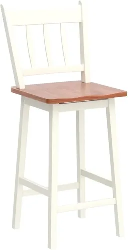 Miniatura 5 de COSTWAY Juego de 4 taburetes de bar de 24.5 pulgadas, sillas de bar de madera de goma con giro de 360°, reposapiés, taburetes de bar giratorios