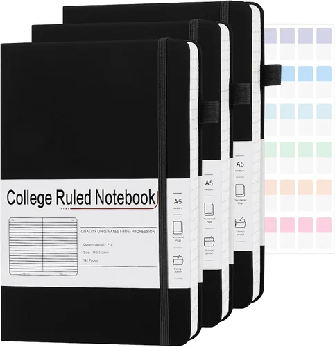 Miniatura 9 de Cuadernos A5 rayados para trabajo, 192 páginas, tamaño mediano de 5.7 x 8.3 pulgadas, con rayas universitarias, diarios de tapa dura de cuero vegano