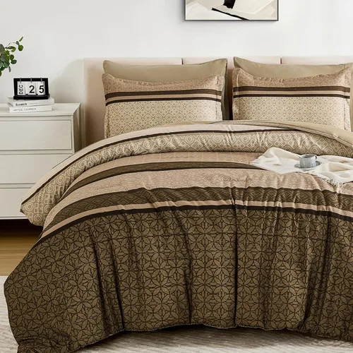 Miniatura 14 de WONGS BEDDING Juego de edredón Beige tamaño Queen, juego de 7 piezas de edredón y sábanas con tiras en una bolsa, juego de ropa de cama