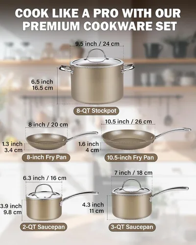 Miniatura 2 de Cooks Standard Juego de utensilios de cocina anodizados duros antiadherentes, ollas y sartenes, incluye cacerolas, olla, sartenes, tapas, compatible