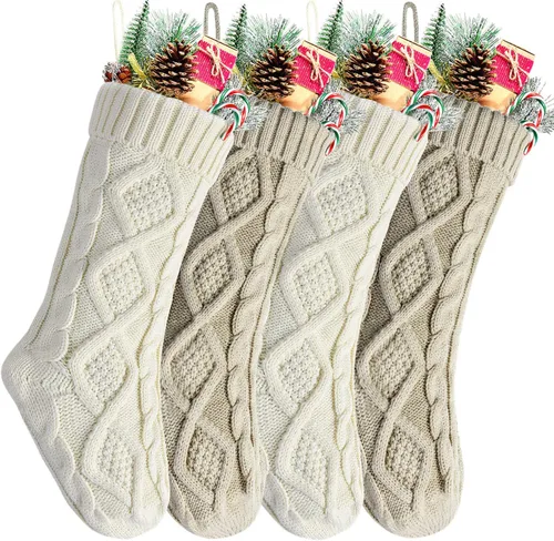 Miniatura 13 de Medias Navideñas a Granel, Medias Navideñas de Punto Trenzado Azul de 18 Pulgadas para Decoración de Fiestas de Navidad, Paquete de 4