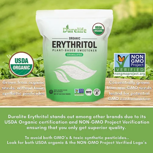 Miniatura 4 de Durelife Edulcorante de eritritol orgánico USDA, sin OMG verificado, certificado Keto, sin sabor residual, Kosher, alternativa de azúcar a base