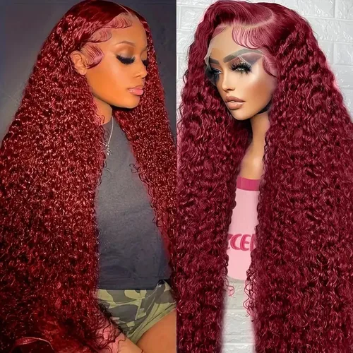 Miniatura 18 de ULRICA 99J - Pelucas de encaje frontal burdeos de 20 pulgadas, pelucas de cabello humano para mujeres negras 13x4, encaje HD burdeos, peluca de Rojo