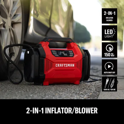 Miniatura 2 de CRAFTSMAN Inflador de neumáticos de doble potencia, compresor de aire portátil, enchufe de automóvil de 12 V CC y uso doméstico de 120 V CA, hasta