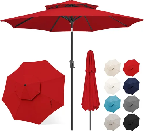 Miniatura 15 de FLAME&SHADE Sombrilla de Patio de 9 pies - Sombrilla para Exteriores de 2 Niveles con Botón de Inclinación y Manivela para Protección UV, Sombrilla