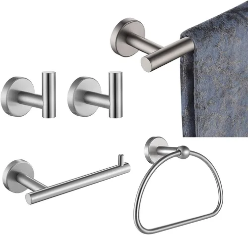 JQK BAS165-BN - Juego de accesorios de baño de 5 piezas, acabado cepillado, incluye barra de toalla de 24 pulgadas, anillo de toalla de 7 pulgadas,