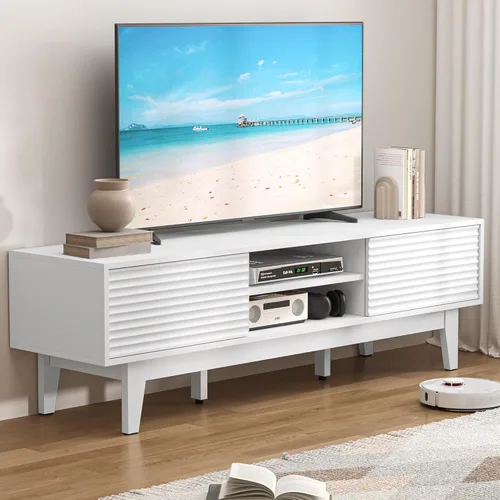 Miniatura 9 de BORNOON Soporte de TV para TV de 65 pulgadas, moderno centro de entretenimiento acanalado consola de TV con almacenamiento, consola multimedia