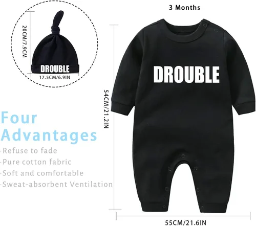 Miniatura 35 de YSCULBUTOL Conjunto de mameluco para bebé gemelos, divertido doble problema, lindo mameluco para niña, mono gemelo, conjunto de sombrero