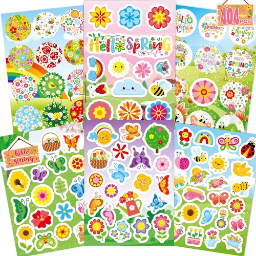 Calcomanías de flores de primavera y verano para niños, calcomanías de mariposa de temporada para álbumes de recortes, manualidades, sobres,