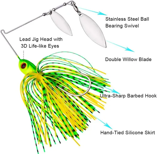 Miniatura 3 de Spinnerbait - Señuelo de pesca de metal duro, kit de cebos giratorios para lubina, trucha, lucio, salmón, lucioperca, agua dulce y salada, 5