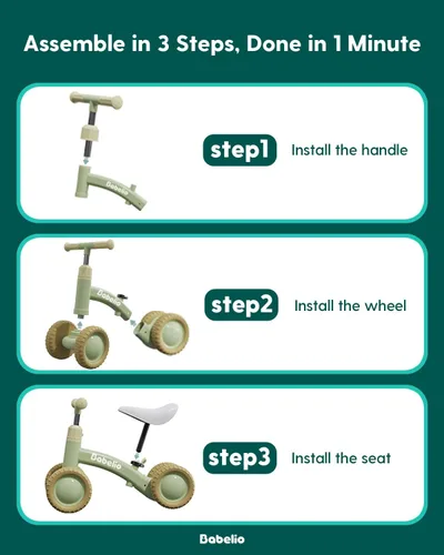 Miniatura 7 de BABELIO - Bicicleta de equilibrio para bebés de 1 año, niños y niñas de 10 a 36 meses, bicicleta de equilibrio para niños de 4 ruedas con diseño