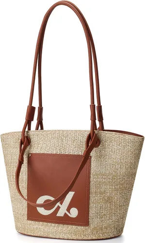 ACUARIO Bolsa de paja para mujer, bolso tejido grande, bolso de mano de verano, bolso de hombro para mujer