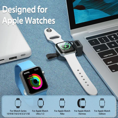 Miniatura 2 de Cargador inalámbrico para Apple Watch, cargador inalámbrico portátil, cargador inalámbrico de viaje, carga inalámbrica magnética compatible con Negro