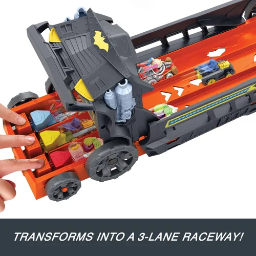 Miniatura 4 de Hot Wheels Auto de juguete y pista, el vehículo Escape Chase de Batman de RacerVerse se transforma en pista de 3 carriles con 1 Batman fundido a